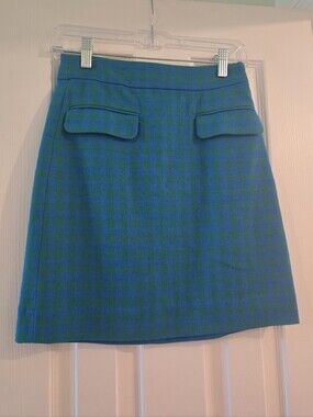 J.Crew Blue Green Check Mini Skirt Size 0 — Like New